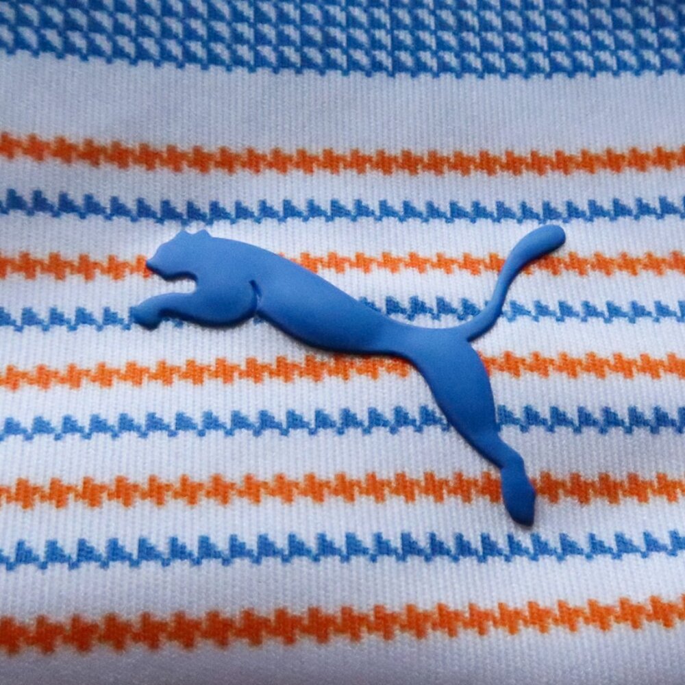 Puma Golf DryCell White Orange Striped Stretch Polo (L) ⛳️ ⛳️